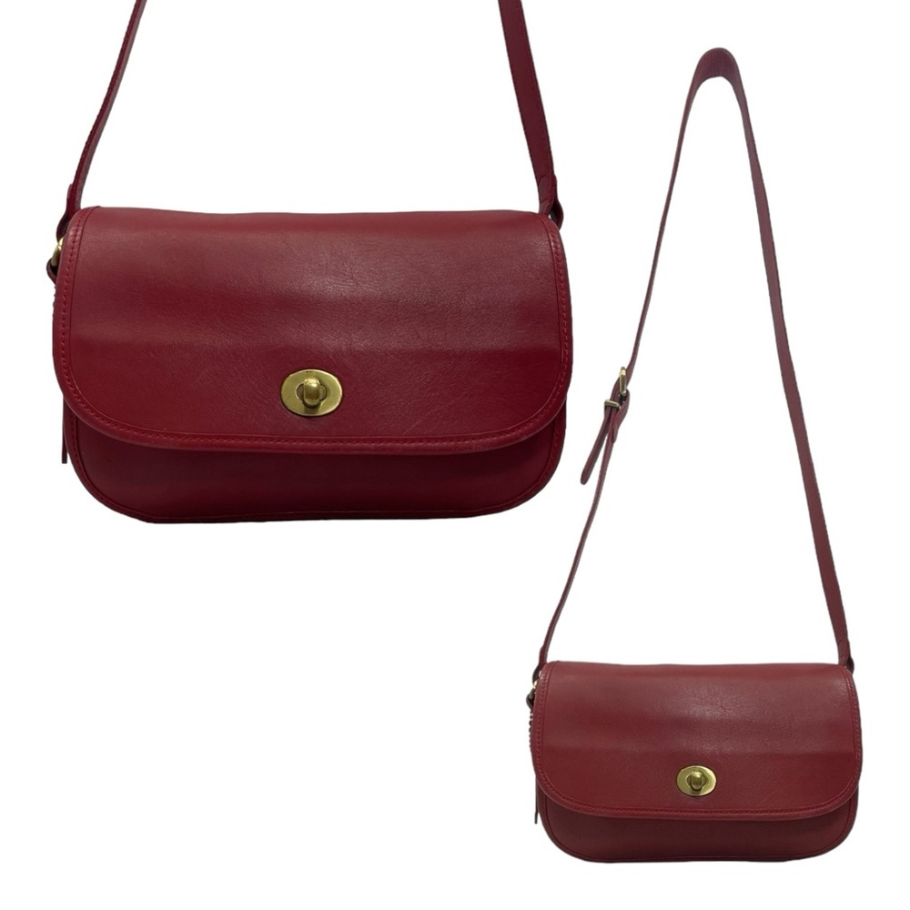 SOLD Vintage 90s Y2K SPORTS COACH City Bag Leather Shoulder Bag Flap Handbag RED